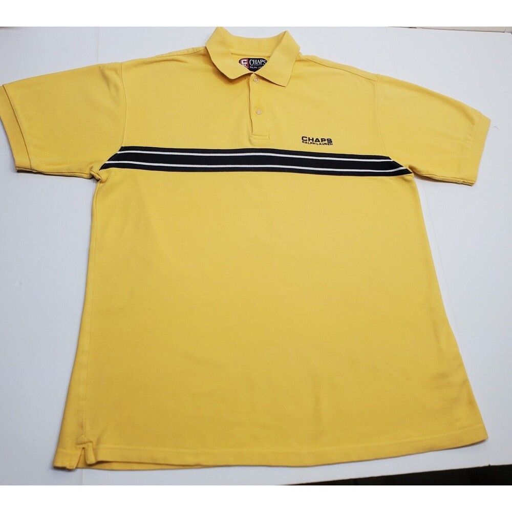 Chaps Ralph Lauren Rugby Yellow Striped Golf Sports Polo Shirt Sweater Mens L